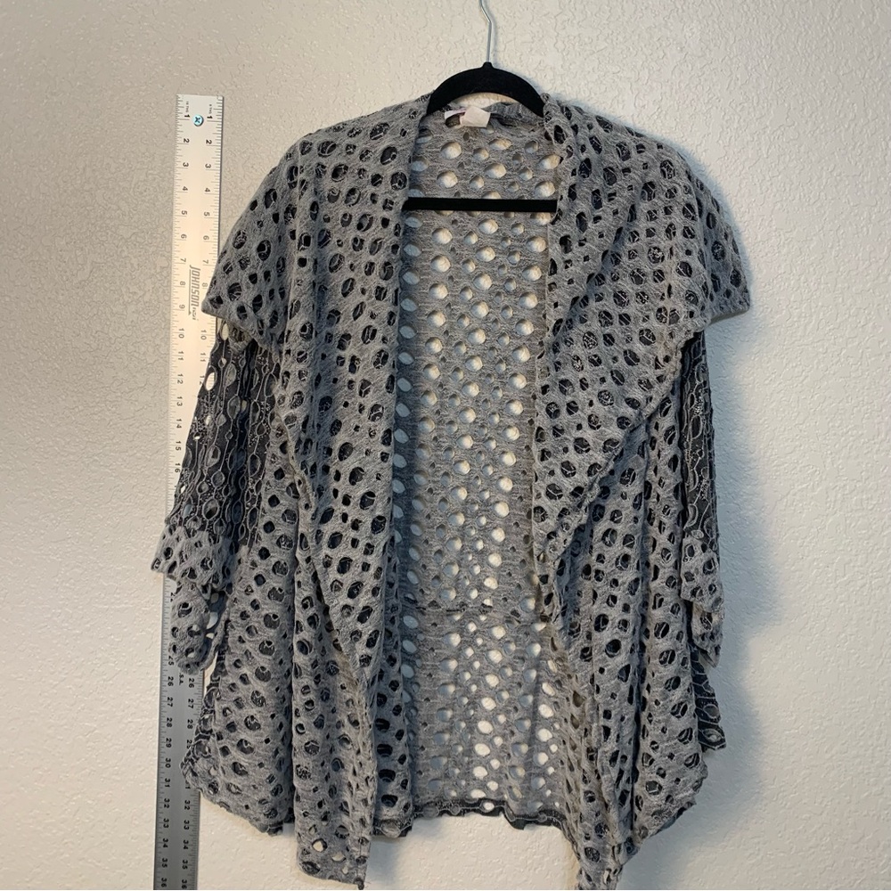 Gray Open front Cover, wrap, kimono with peephole cuts in fabric